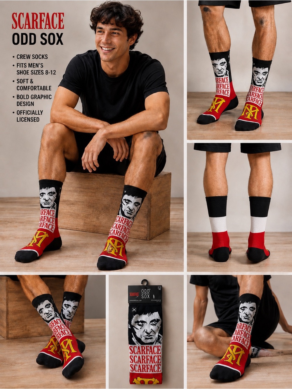 Scarface Graphic Crew Socks - Black/Red
